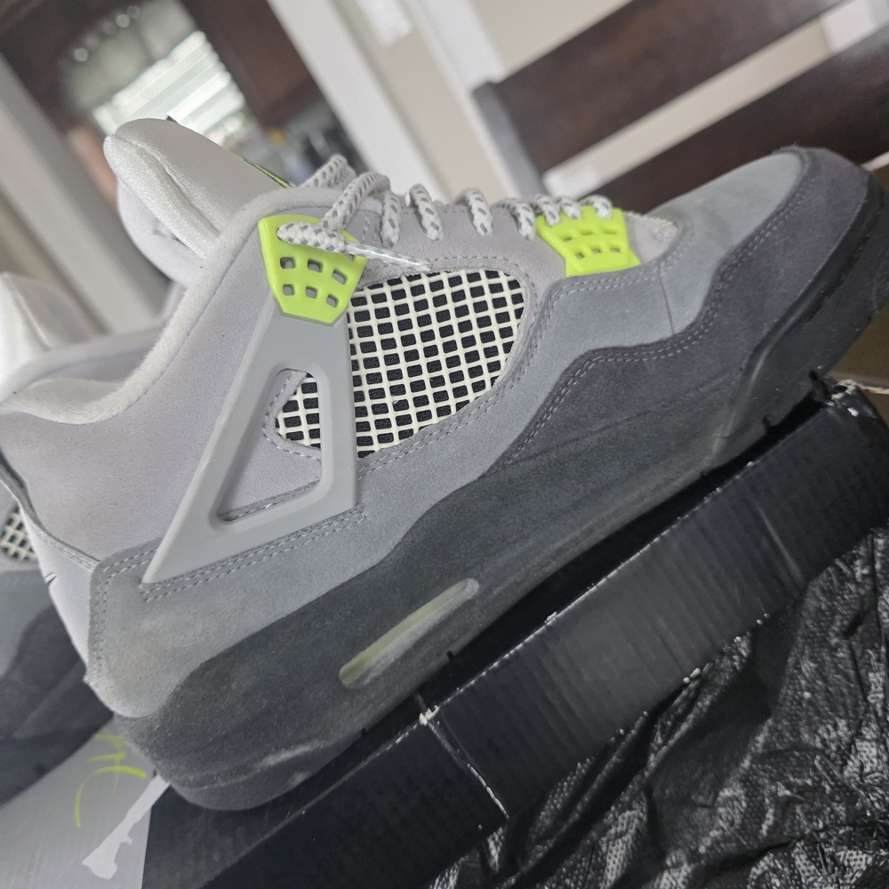 Jordan 4's Retro Neons                     Men's Gray and Neon Green Sneakers - Picture 4 of 8